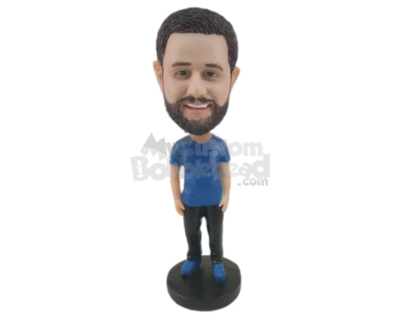 Pal Wearing a T-Shirt and Front-Flap Pants with Sneakers Personalized Bobblehead Pal Wearing a T-Shirt and Front-Flap Pants with Sneakers Personalized Bobblehead